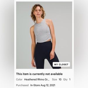 Lululemon Cropped Racerback Running Tank Size 10